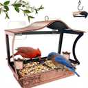 Window Bird Feeder, Metal Window Bird Feeder with 4 Strong Suction Cups, Wild Bird Feeders for Outdoors Hanging, Removable Tray with 2 Water Cups, Easy Clean and Fill