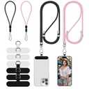 Lousrnman Cell Phone Lanyard, Universal 2× Phone Crossbody Lanyard for Men and Women, 2× Wrist Phone Strap and 6× Upgraded Connectors Compatible with Most Phones (Black Light-Pink)