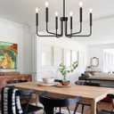 Yunnix 6 Light Matte Black Chandelier Modern Farmhouse Chandelier for Dining Room Light Fixtures Ceiling Hanging, Iron Chandelier for Bedroom, Foyer, Entryway, Kitchen, Living Room and Entryway