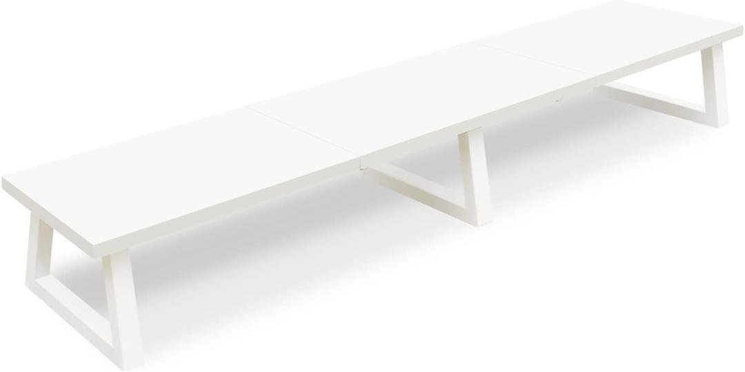 TEAMIX White Dual Monitor Riser for 2 Monitors-42inch, Wood Desktop Dual Stand with Metal Legs, Long Screen/PC/Laptop Storage,Computer Shelf TV Holder Home Office