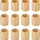 12 Pieces 4 Inch Wooden Pen Holder Hexagon shaped Unfinished Wood Pencil Holder for DIY Crafts (3x3x4 Inches)