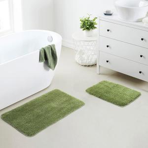 YHF Bathroom Rug Set 2 Piece, Extra Thick & Soft Microfiber Shaggy, Machine Washable Bath Mats, Absorbent Bath Rugs, Non-Slip Rubber Backing Bath Mat for Bathroom Floor, Tub and Shower, Sage Green, 2 Piece: 17" X 24" + 20" X 32"