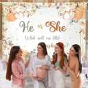 Fall Pumpkin Gender Reveal Backdrop He or She What Will Our Little Pumpkin Be Party Banner Pumpkin Floral Gender Reveal Party Supplies 7x5ft