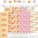 2 x Flip Classroom Calendar Set with Adjustable Holder, Pink, Daisy
