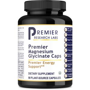 Premier Research Labs Magnesium Glycinate Supplement - Pure Magnesium, High Absorption, Supports Sleep Quality, Chelated, Vegan, Third Party Tested, Premier Energy Support - 90 Capsules (90 Count (Pack of 1))