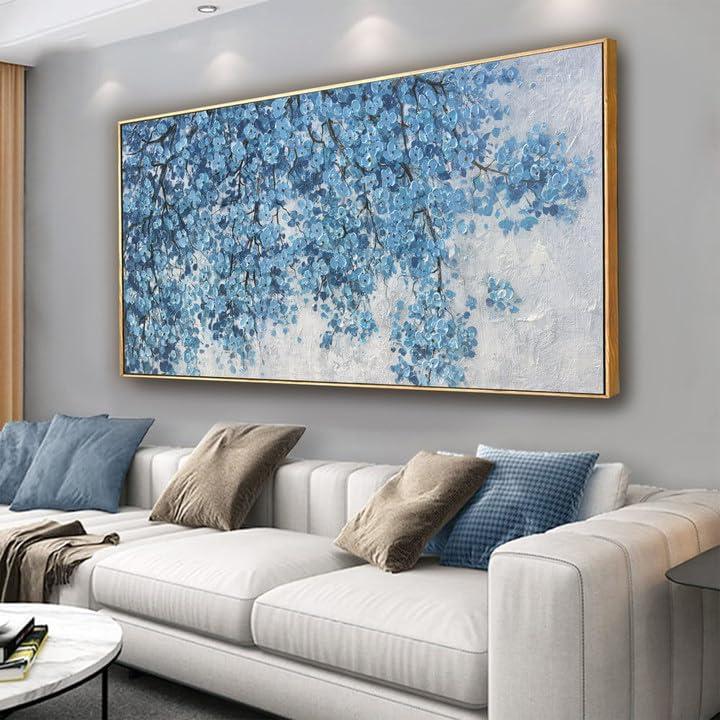 Botanical Wall Art Wall Decor Blue Tree Flower Modern Canvas Art Print Abstract Artwork Framed Pictures For Living Room Bedroom Bathroom Office Home Decor Can Be Hung Directly 20"X 40"