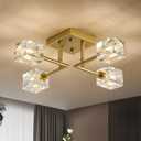 Modern Gold Sputnik Chandeliers 4-Light Crystal Semi Flush Mount Ceiling Light Fixture Industrial 18" Chandelier for Hallway Entryway Kitchen Bedroom Dining Room