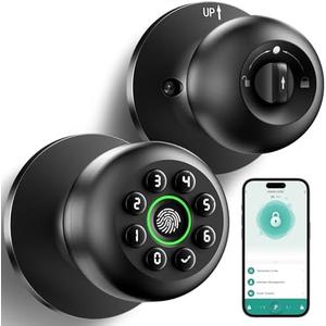 Fingerprint Door Lock, Smart Fingerprint Door Knob with Keypad, Biometric Door knobs with App Control, Auto Lock Door Lock with Code, Keyless Door Knob with Locks for Bedroom, Home,Office-Matte Black