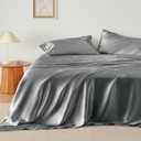 Bedsure Satin Sheets Queen Size - 4 Piece Silky Bedsheets with 15 Inches Deep Pocket Fitted Bedsheet,1 Flat Sheet, 2 Satin Pillowcases, Good for Hair & Skin (Queen, Dark Grey)