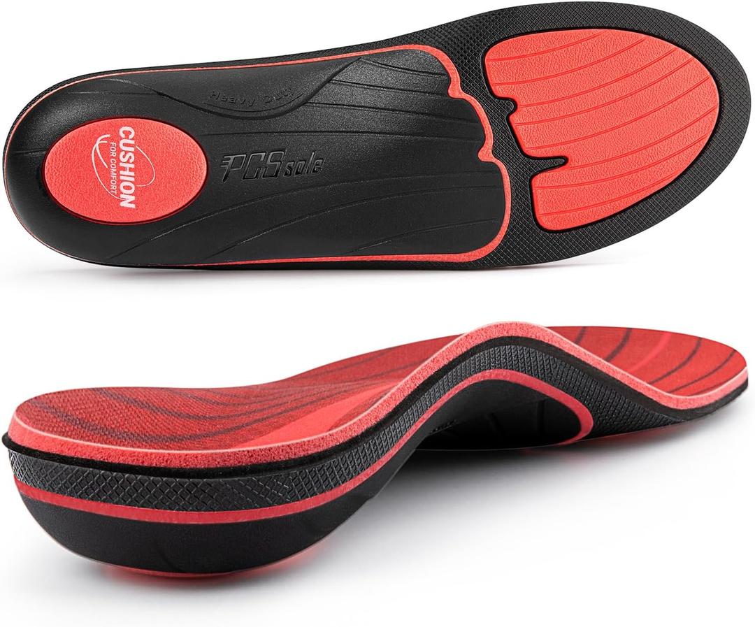 PCSsole Plantar Fasciitis Insoles Men Women- 220+lbs Heavy Duty High Arch Support Inserts with Comfort Cushion Orthotic Pain Relief Insoles for Flat Feet - Arch Pain - Heel Pain -Work Boot Shoe Insole Mens 7-7.5 | Womens 9-9.5(10.28")(261MM)