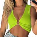 Sexy Crop Tops for Women Sleeveless Deep V Neck Workout Tops Plunge Ring Cleavage Cropped Tank Top (Green, L)
