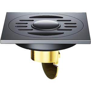 Square Floor Drain with Backflow Preventer, 4 x 4 inch, Stainless Steel 304,for Kitchen Bathroom Balcony Backyard, Brass Core, Gunmetal Gray, Double-Purpose 005