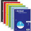Oxford Spiral Notebooks, 6 Pack, 1 Subject, Wide Ruled Notebooks for School, 8 x 10.5 Inches, 70 Sheets, Assorted Colors, Back to School Supplies (65010)