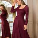 Bbonlinedress Formal Wedding Guest Dress Square Neck Lace Cocktail Dress Bridesmaid Long Sleeve A-Line Midi Tea Prom Gown (XL)