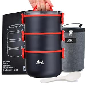 Bento Lunch Box for Adults with Bag & Utensils, 81oz Large Capacity Leakproof 3 Tier Stackable Lunch Box Containers for Adults Work, Men Women Dining Out, Insulated Bento Box Microwave Safe, Black
