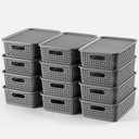NETANY [ 12 Pack ] Plastic Storage Baskets With Lids, Small Pantry Organization, Stackable Storage Bins, Household Organizers for Cabinets, Countertop, Drawers, Under Sink or On Shelves,Gray