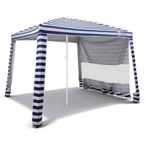 Jihfmo 8x8 Ft Large Beach Cabana Tent, UPF 100+ Windproof Sun Shelter for Family - 64 Sq Ft Big Shade Canopy with Sand Anchors & Cooling Silver Glue Coating, Easy Setup Portable Sunshade - Blue Stripe