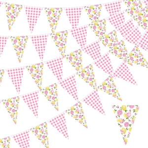 Gilprop 5 Pcs 49 ft Lemon Gingham Banner Pink Yellow Lemonade Checkered Party Decoration Summer Fruit Pennant Garlands Paper Triangle Flag for Bridal Baby Shower Wedding Birthday Party Supplies