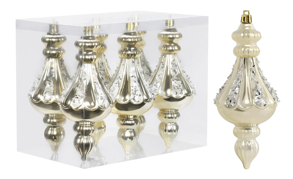 RoseCraft Christmas Ornaments Set, 5.9Inch Plastic Shatterproof Christmas Ball Hanging Ornaments for Xmas Tree Decorations, for Indoor Home Thanksgiving Party Decor - 6Pcs / Champagne.