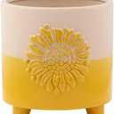 Napco Imports Decorative Home or Garden 5 x 5 Inch Indoor or Outdoor Flower Pot Planter Yellow and Beige Sunflower