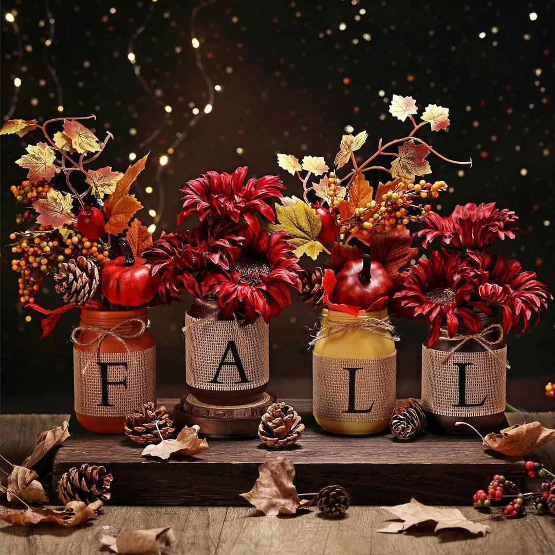 19 Pcs Valentine's Day Centerpieces for Tables Red Pink Rose Mason Jar Table Decor Artificial Floral Arrangement Love Valentines Day Decoration for Home Dining Table Room Indoor(Autumn)