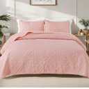 Exclusivo Mezcla Quilts King Size Bedding Set with 2 Pillow Shams, Lightweight Blush Pink Full Queen Quilt Bedspread with Vintage Damask Pattern, Soft Bedspreads Coverlets for All Seasons