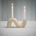 Ceramic Candle Holder, Modern Taper Candlestick Holder for Dining Table, Living Room Coffee Table, Candelabra for 2 Taper Candles (Cream)