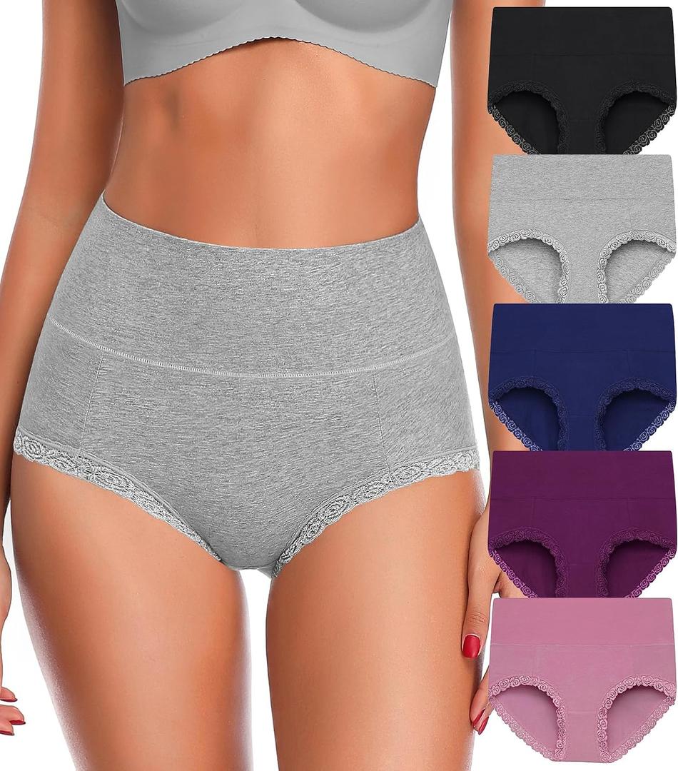 OLIKEME High Waisted Underwear for Women Tummy Control Full Coverage Cotton Ladies Panties Soft Stretch Briefs L