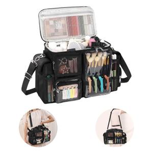 Hairstylist Travel Bag, Hair Tool Organizer with Adjustable Dividers, Hair Tools Travel Bag with Multi Pockets, Professional Hairdressing Organizer for Makeup Artists with Shoulder & Waist Straps (Middle)