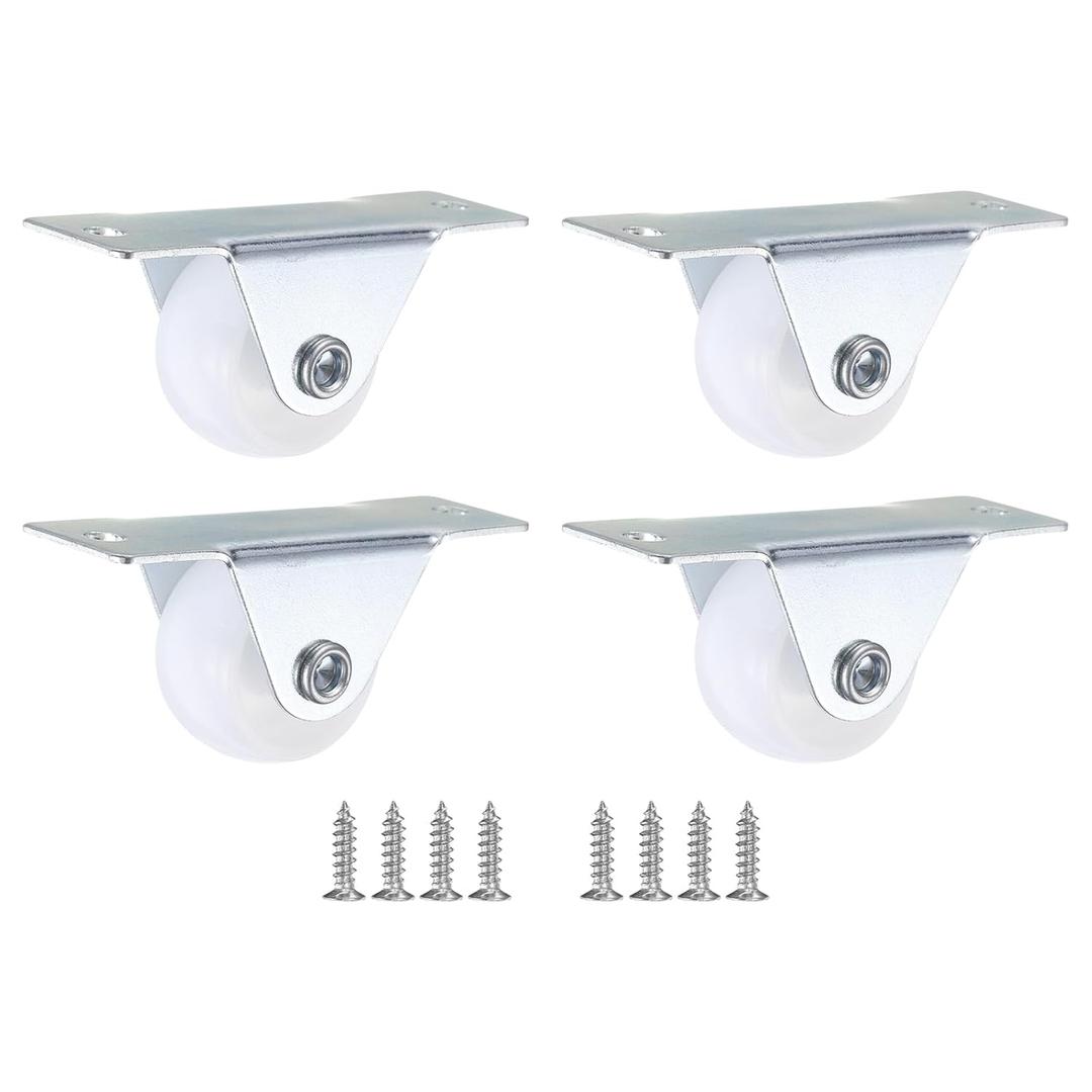 3 x PATIKIL 1" Rigid Caster Wheels, 4 Pack Silent Fixed Plate Casters with M4 Screws Load Capacity 198Lbs for Furniture Workbench Cart Trolley One Direction Rolling, White(NO Brake)