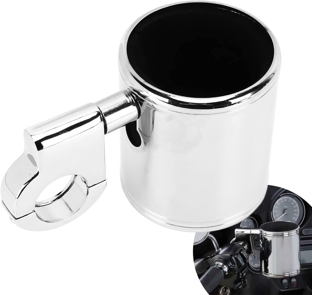 Motorcycle Cup Holder, Chrome Handlebar Mount Cup Drink Water Bottle Holder Adjustable Motorcycle Handlebar Drink Bottle Holder for Harley ATV 2232mm Handle