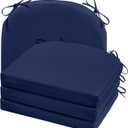 Cozyide Outdoor Chair Cushions, Waterproof Patio Seat Cushions with Adjustable Straps, Round Corner Patio Chair Cushions for Garden, Navy, 17x16x2 Inch (Pack of 4)