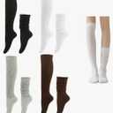 4 Pairs Slouch Socks for Women (Black, White, Light Gray, Coffee) - Thickened Knee High Boot Socks, Warm Leg Warmers, Cute Scrunchy Chunky for Winter & Boots