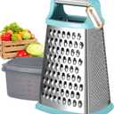 Ourokhome Cheese Grater with Handle, Stainless Steel Box Grater, 4 Side Kitchen Vegetable Shredder Slicer Zester with Container for Parmesan, Cabbage, Ginger, Lemon, Chocolate, Coconut (Teal) (10 inch, Mint)