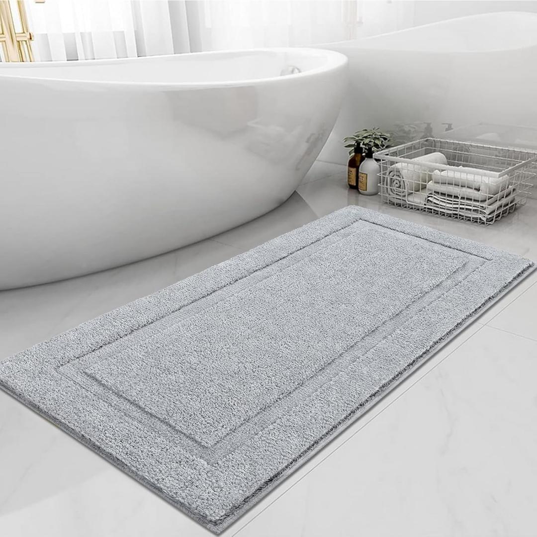 SHACOS Super Soft Bathroom Runner Rugs 24 x 60 inch Absorbent Fluffy Bath Mats Runners Non Slip Washable Bath Rugs Bathroom Mats for Bathroom Shower Tub, Grey (24"x60", Grey)