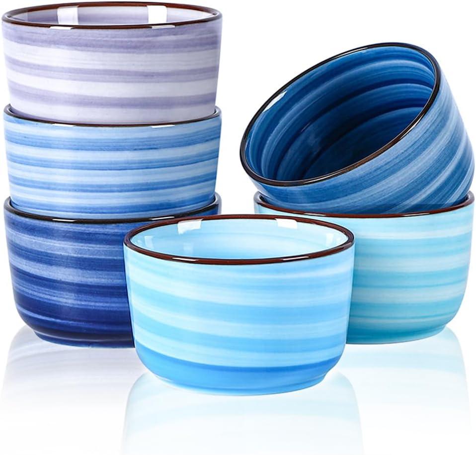 Selamica Ramekins 6 OZ Oven Safe, Creme Brulee Ramekins Porcelain Pudding Custard Cups, Small Souffle Dishes, Mini Bowls for Baking Dips Snacks, Set of 6, Gradient Blue
