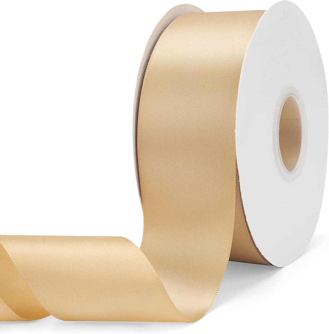 Solid Color Gold Double Faced Satin Ribbon 2" X 50 Yards, Fabric Ribbons Perfect for Wedding and Party Decoration, Gift Wrapping, Sewing, Crafts