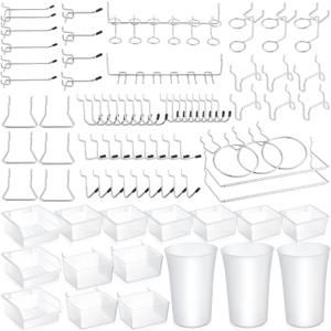 Zubebe 106 Pcs Pegboard Hooks Assortment with Bins, Pegboard Accessories Organizer Kit Include Bins with Hooks and Loops Paper Towel Holder for Hanging Tool(Silver, Clear)