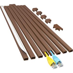 Yecaye Cord Hider, 113in Brown Cord Covers for Wires on Wall, One-Cord Cord Organizer, Easy Install Cable Management Kit, Cord Cover Home Office, W0.59in H0.4in, Brown (Small)