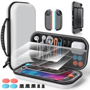 Switch 2 Accessories Bundle for Nintendo Switch 2 2025, Portable Hard Shell Carrying Case with 2 HD Screen Protectors (7.9 Inch), Crystals Protective Skin, Dust Plugs Kit, 4 Thumb Grips (White Switch 2)