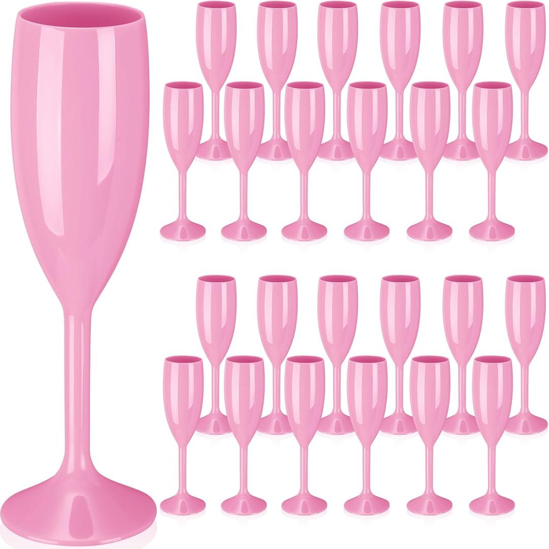 Maxcheck 24 Pcs Champagne Flutes Bulk Acrylic Toasting Drinking Flute Goblet Champagne Cups, 6 oz Plastic Wine Glasses for Wedding Bachelorette Bridal Shower Anniversary Birthday Party (Pink)