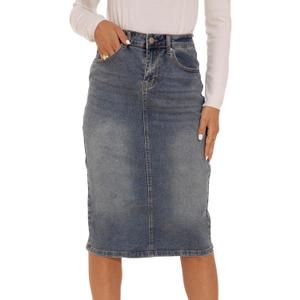 GUANYY Women's Denim Skirt-High Waisted Knee Length Slim Fit Pencil Stretch Jean Skirt (Small, 13_washed Blue)