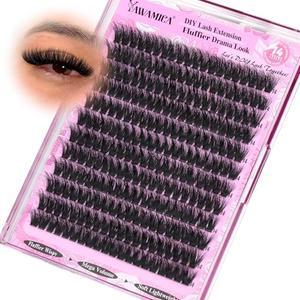 Yawamica 200D Volume Lash Clusters 14mm Eyelash Clusters Fluffy Wispy Cluster Eyelash Extensions D Curl DIY Individual Lashes Extension by Self (14mm Refill Pack)