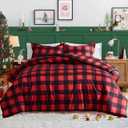 Tititada Christmas Red Plaid Comforter Set King Size, 3 Pieces Red Buffalo Check Grid Soft Microfiber Holiday Xmas Warm Bedding Set with Pillow Shams - Patchwork Plaid Printed (King - 102x88 inches)