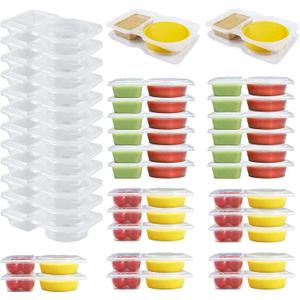 36 Pcs Reusable Snack Containers, 2 Compartment Condiment Containers with Lids for Refrigeration, Portion Control, Outdoor Takeaway Sauce Dip Case.