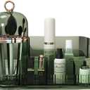 Makeup Organizer, Skincare Organizer with Brush Holder, Partitioned Storage Cosmetic Display Cases, Large Capacity Cosmetic Storage for Bedroom Dresser, Bathroom Counter (Clear Green)