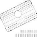 GUUKIN Sink Protectors for Kitchen Sink, 26" x 14" Stainless Steel Sink Protector with Rear Drain Hole, Sink Rack with Extra Replacement White Rubber Feet