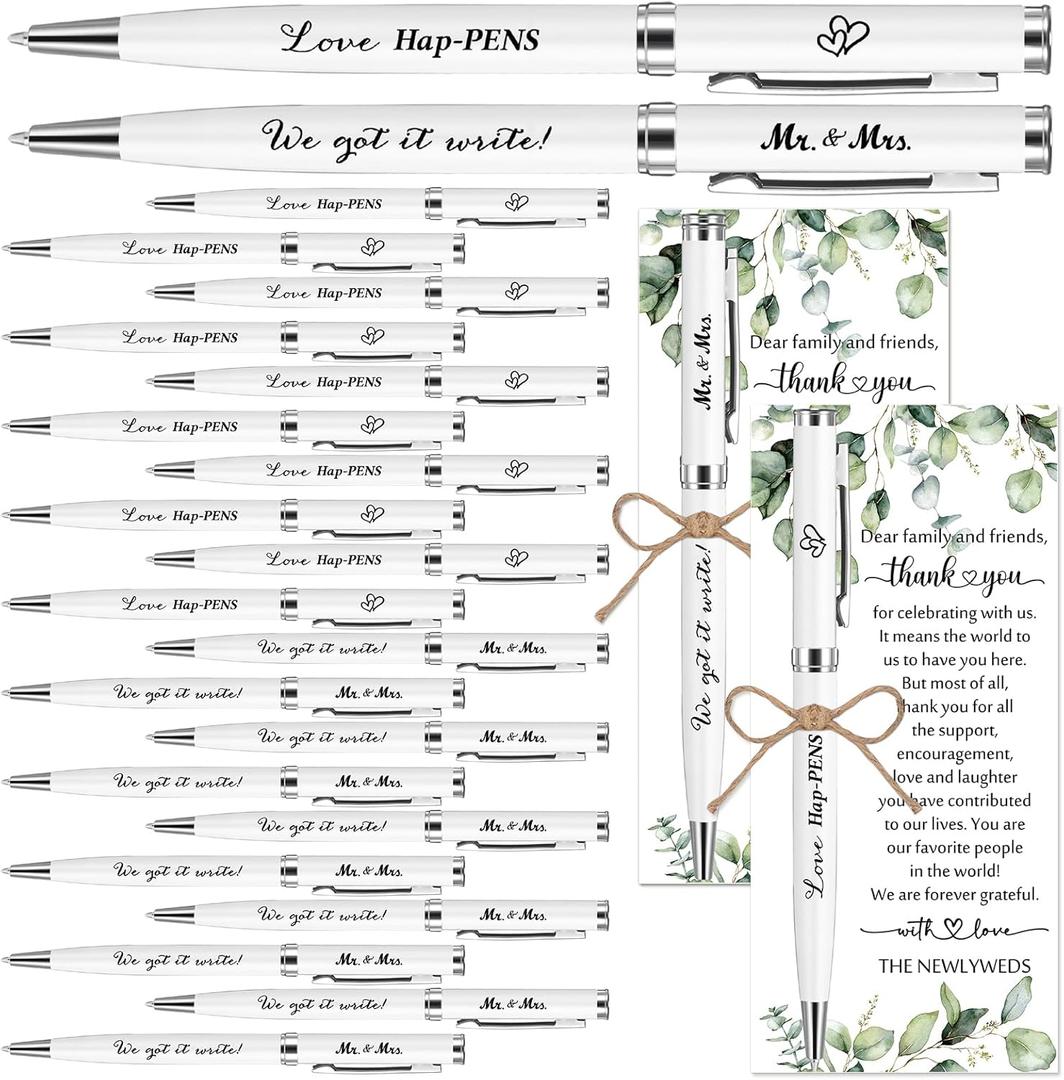 Affrolling 50 Sets Wedding Favors for Guests Bulk Retractable Ballpoint Pen Thank You Cards with Hemp Rope Bridal Shower Gift for Guest Wedding Souvenirs Newlyweds Party Supplies