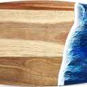 Acacia Wood Cutting Board with Resin Wave Design, Versatile Kitchen Chopping Board for Meat, Vegetables, Fruits, Cheese & Charcuterie, Blue Ocean Vibes Elegant Serving Tray, 14x9.8 Inches