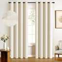 100% Blackout Shield Linen Blackout Curtains for Bedroom, Cream Grommet Curtains for Living Room, Thermal Insulated Room Darkening Drapes for Nursery, Fall Home Decor, 50" W x 96" L, 2 Panels